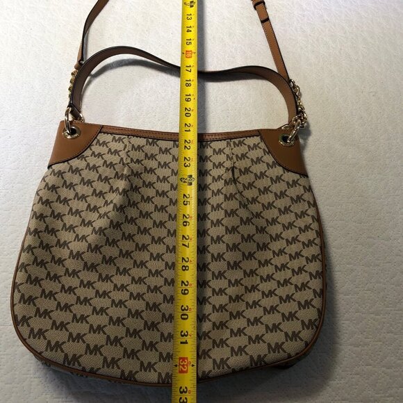 Michael Kors Large Crossbody Handbag 38T8CTTL3V MK print, Tan, Gold Detail - Picture 13 of 13